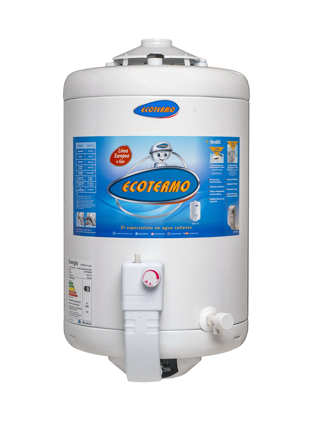 Termotanque Ecotermo Gas Natural 51 Lts Carga Sup